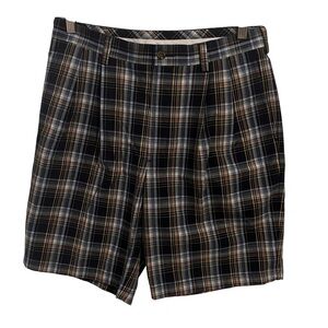 Roundtree & Yorke Navy Brown Plaid Men’s Shorts